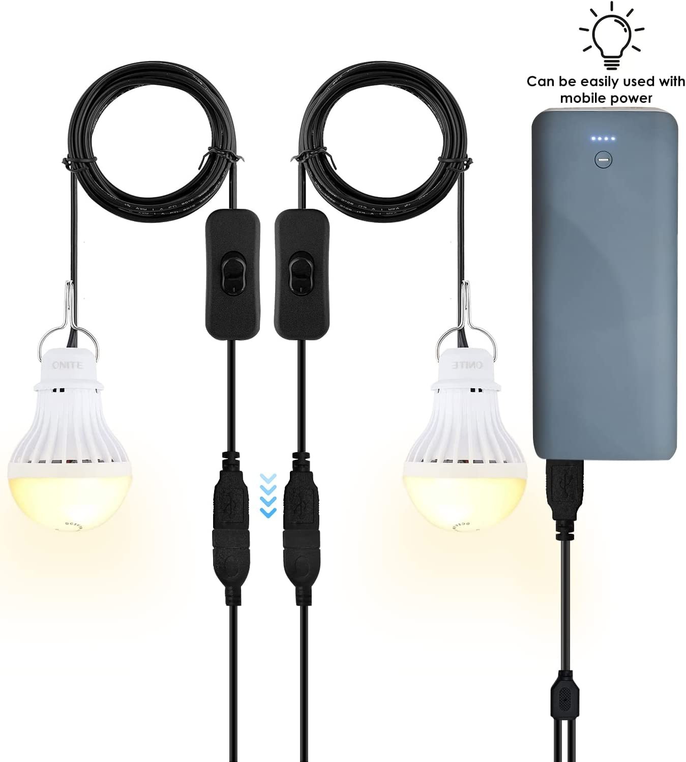 2-Pack USB LED Light Bulb, Emergency Backup Lighting for Camping, Garage, Pow...
