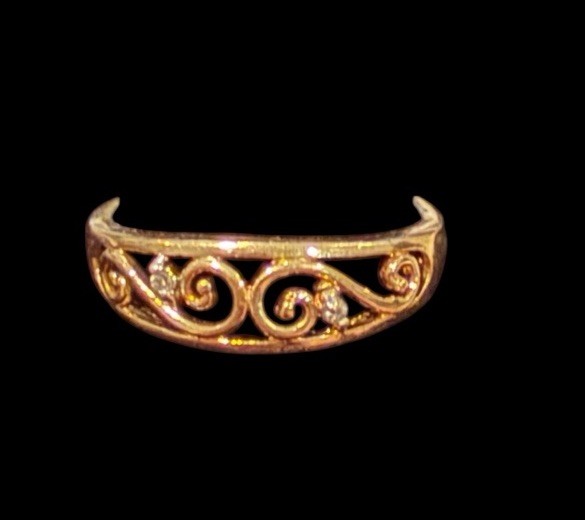 ZRW 10K Gold Diamond Chip Scroll Toe Ring Open Band Adjustable Fine Jewelry
