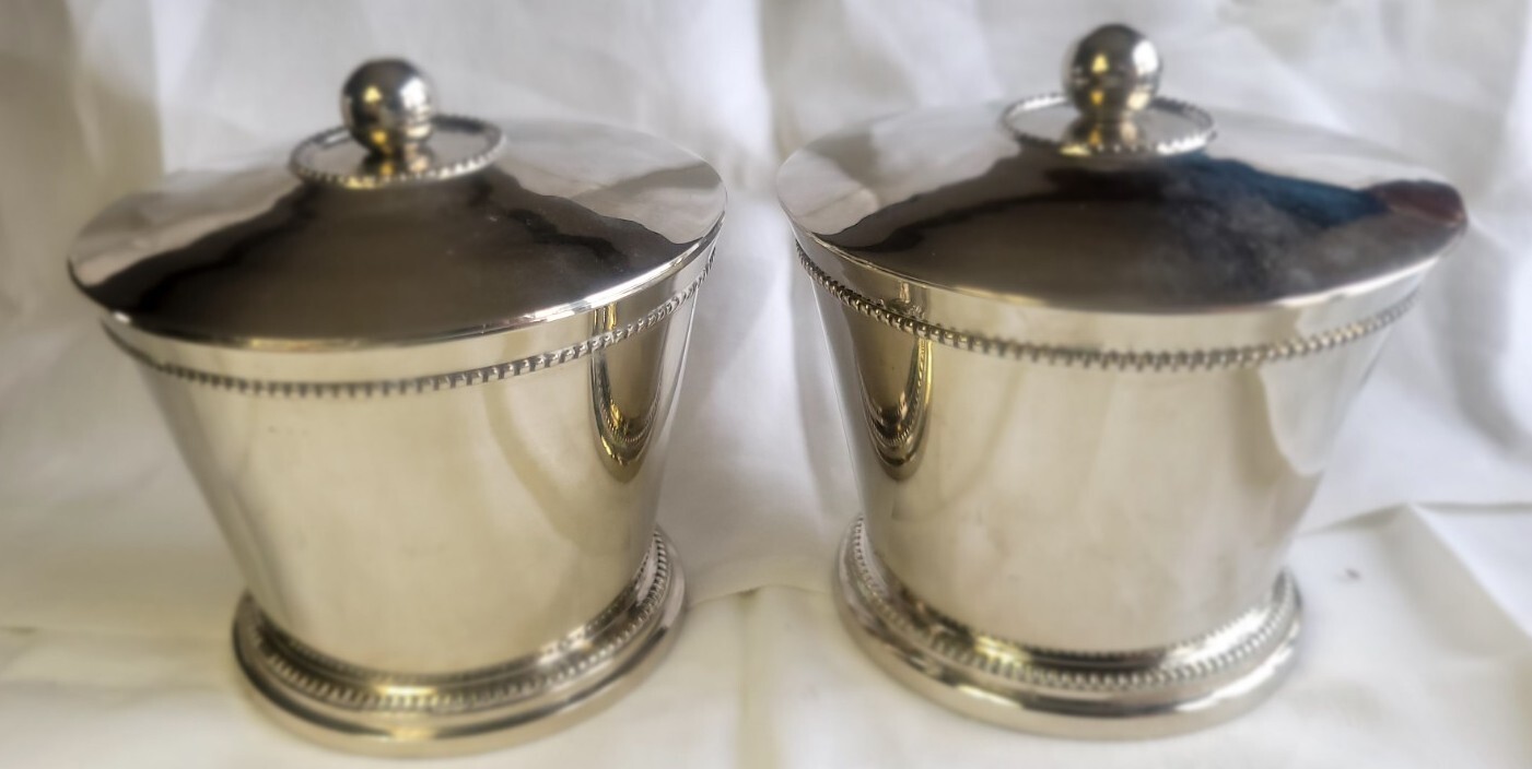 Set of 2 silver toned containers for fancy bathroom/kitchen/bedroom India