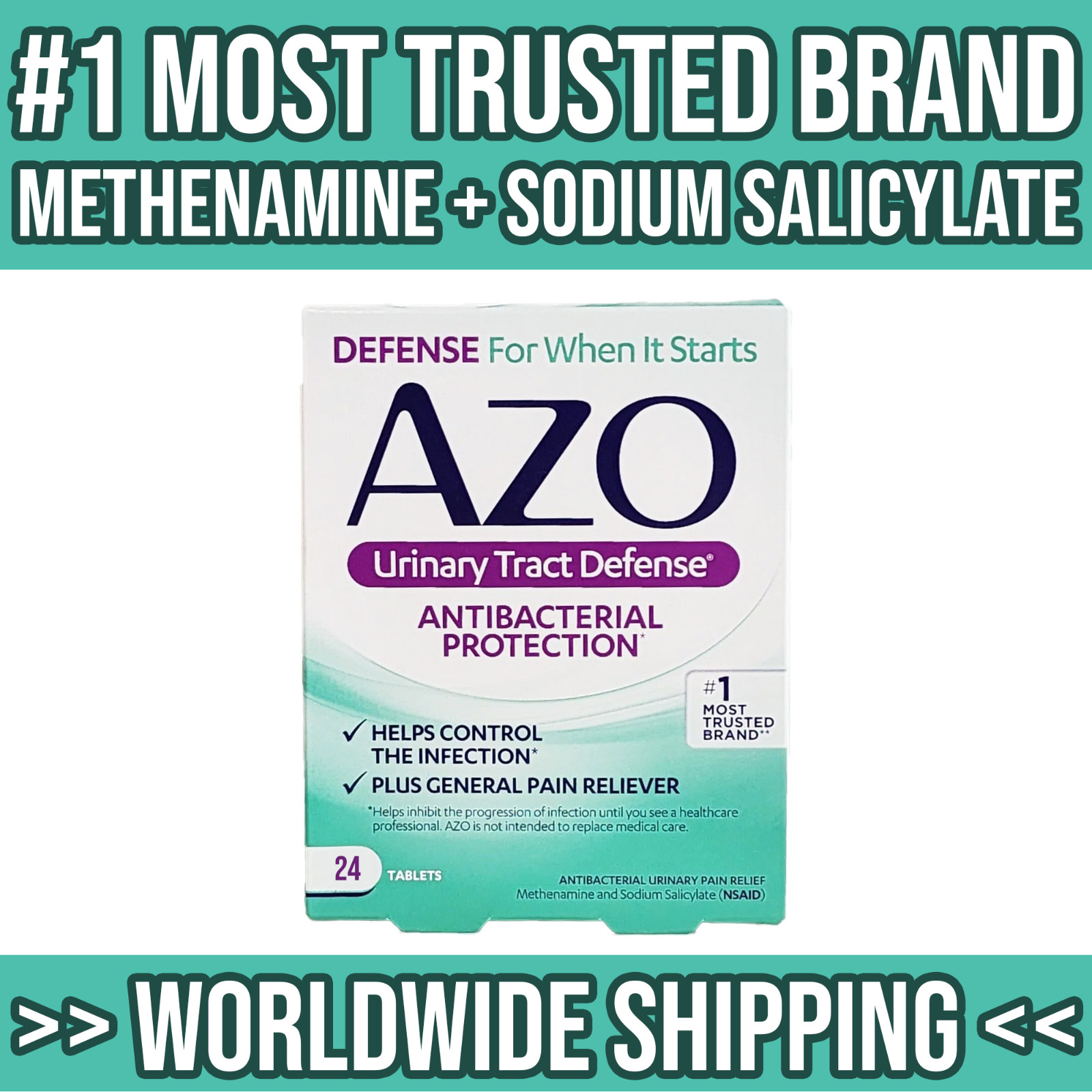 AZO Urinary Tract Defense - #1 Brand Antibacterial & Pain Reliever, 24 Tablets