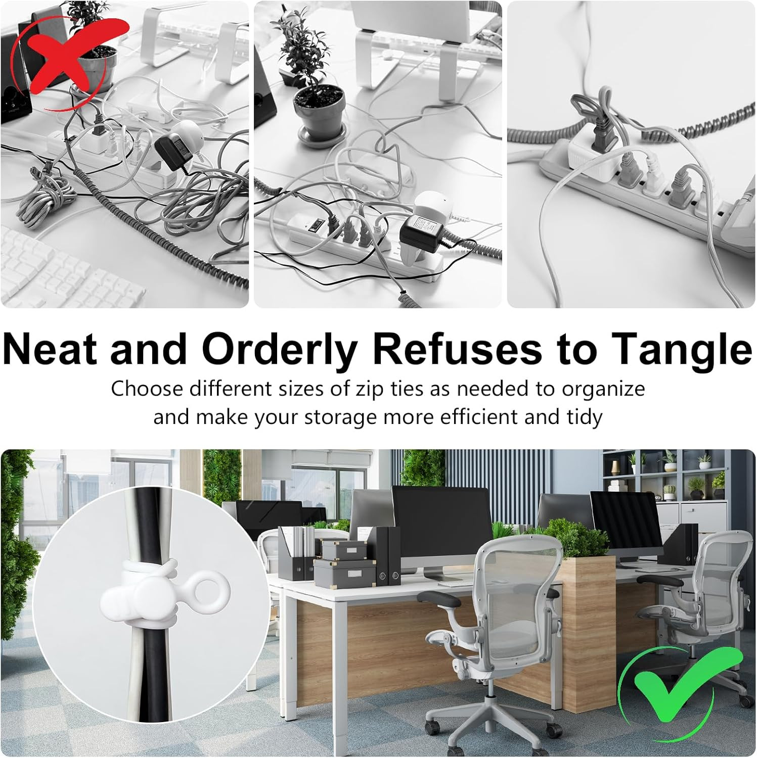 Oneleaf 30Pcs Cord Organizer, Silicone Cable Ties Reusable, Cord Ties for Electr