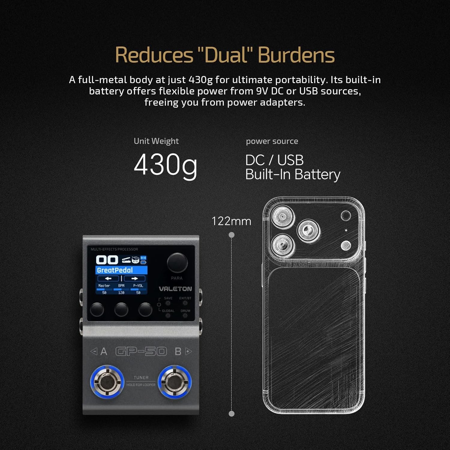 GP-50 Multi-Effects Processor | NAM & IR Loader with 100+ HD Effects, 9 Simul...
