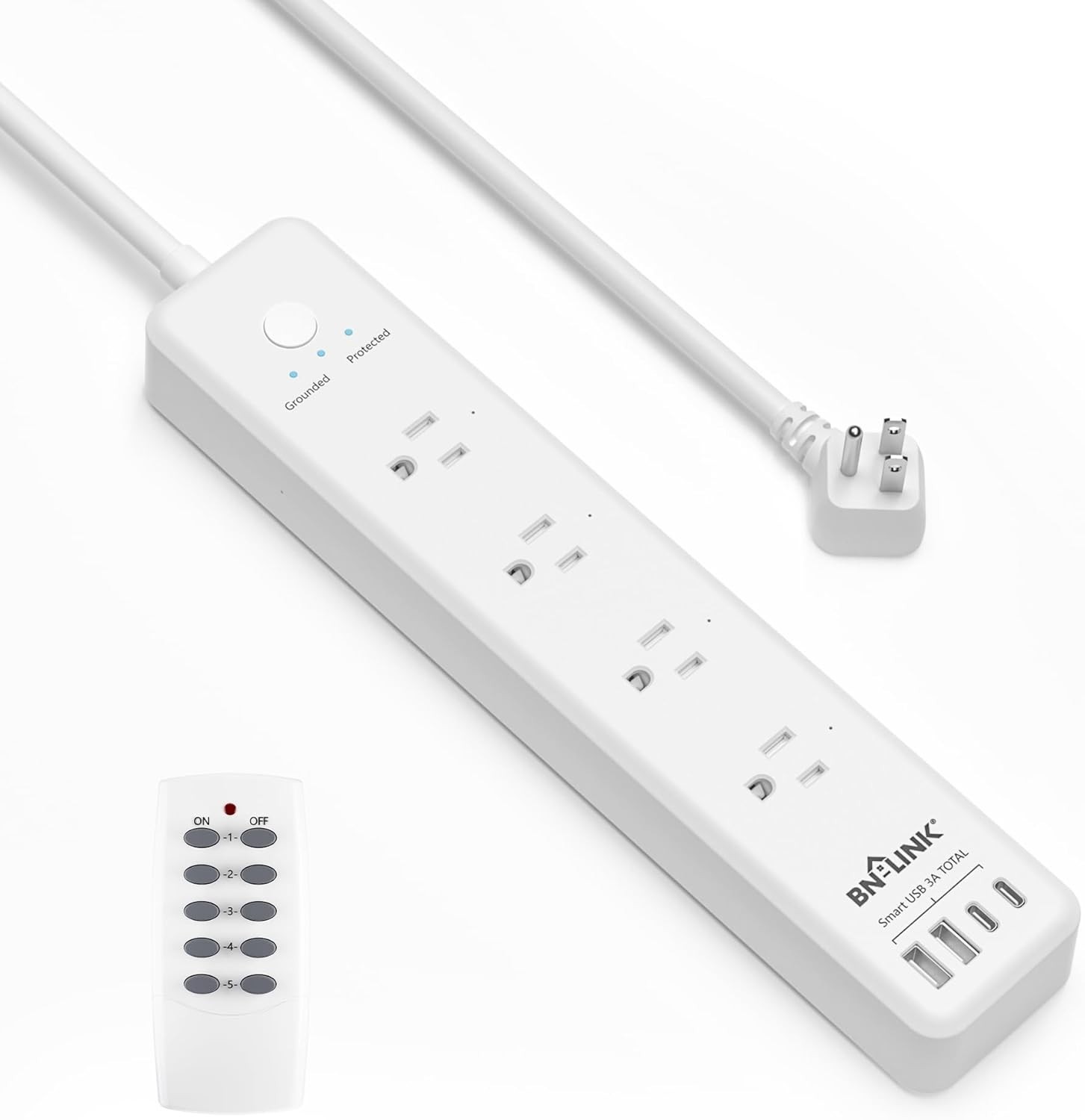 BN-LINK Remote Control Power Strip with 4 Independent Outlets，4 USBs (incl. 20W