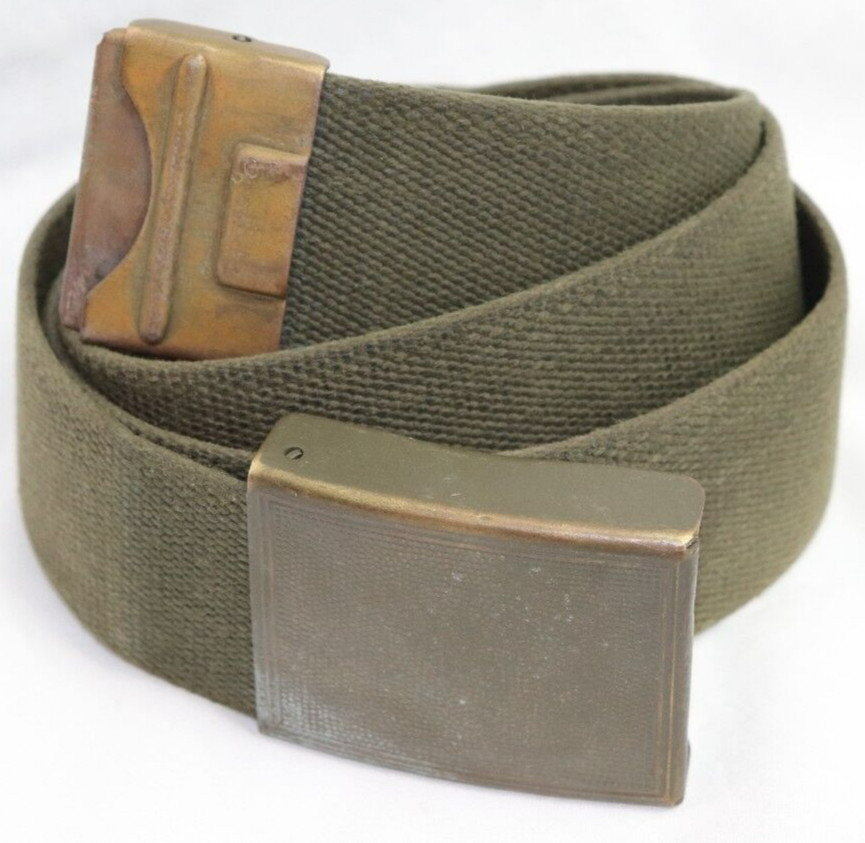 German OD Combat Belt with Brass Buckle 43 in L x 2 in W adjustable each E1540