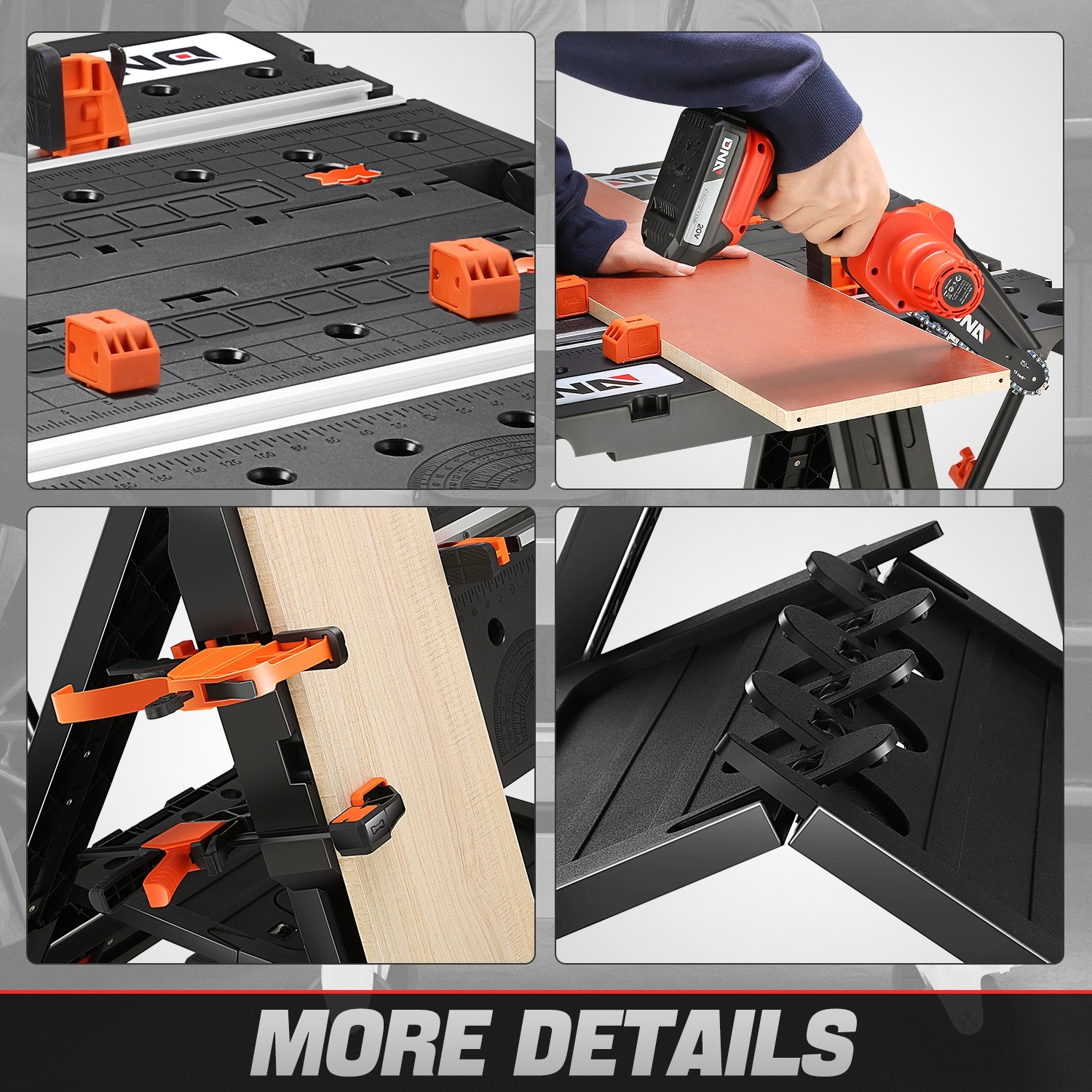 25" X 31.1" X 31.8" Painted Black Foldable Work Table for Workbench Sawhorse