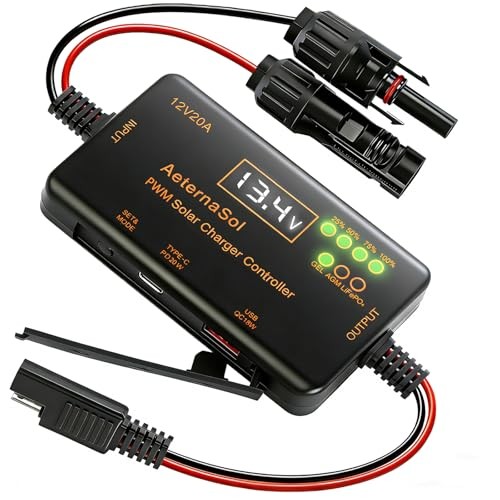 Solar Charge Controller 12V 20A - Solar Panel Charge Controller with 20A PWM