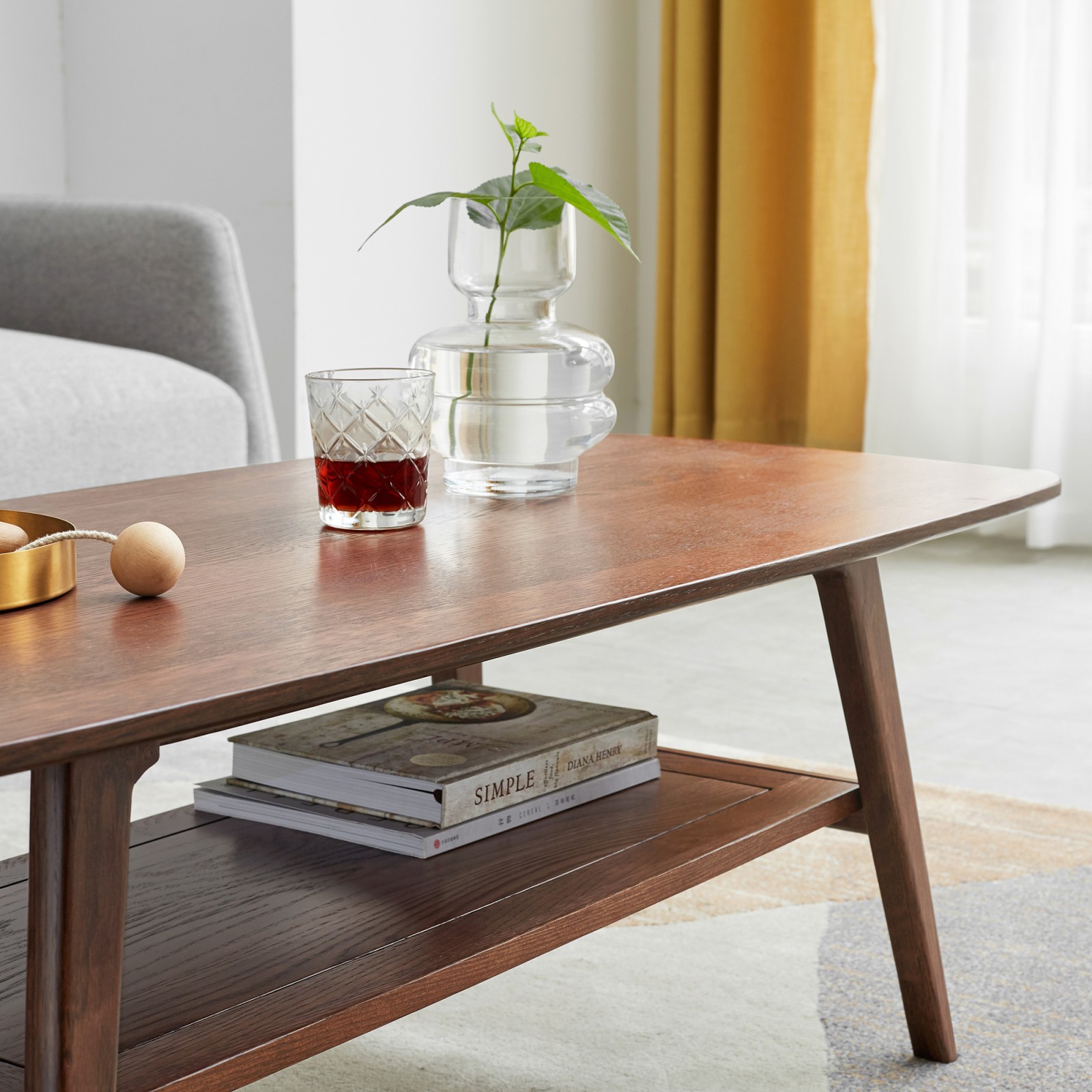 Solid Oak Coffee Table with Storage Shelf 31.5" x 19.69" x 17.32"