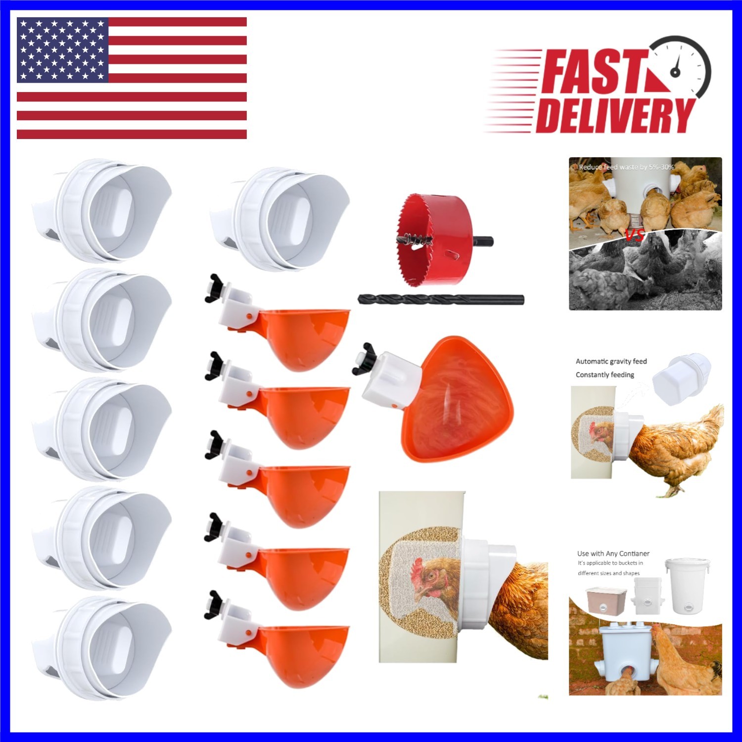 Transform Buckets into Poultry Feeders: Automatic Kit with 6 Ports & Cups