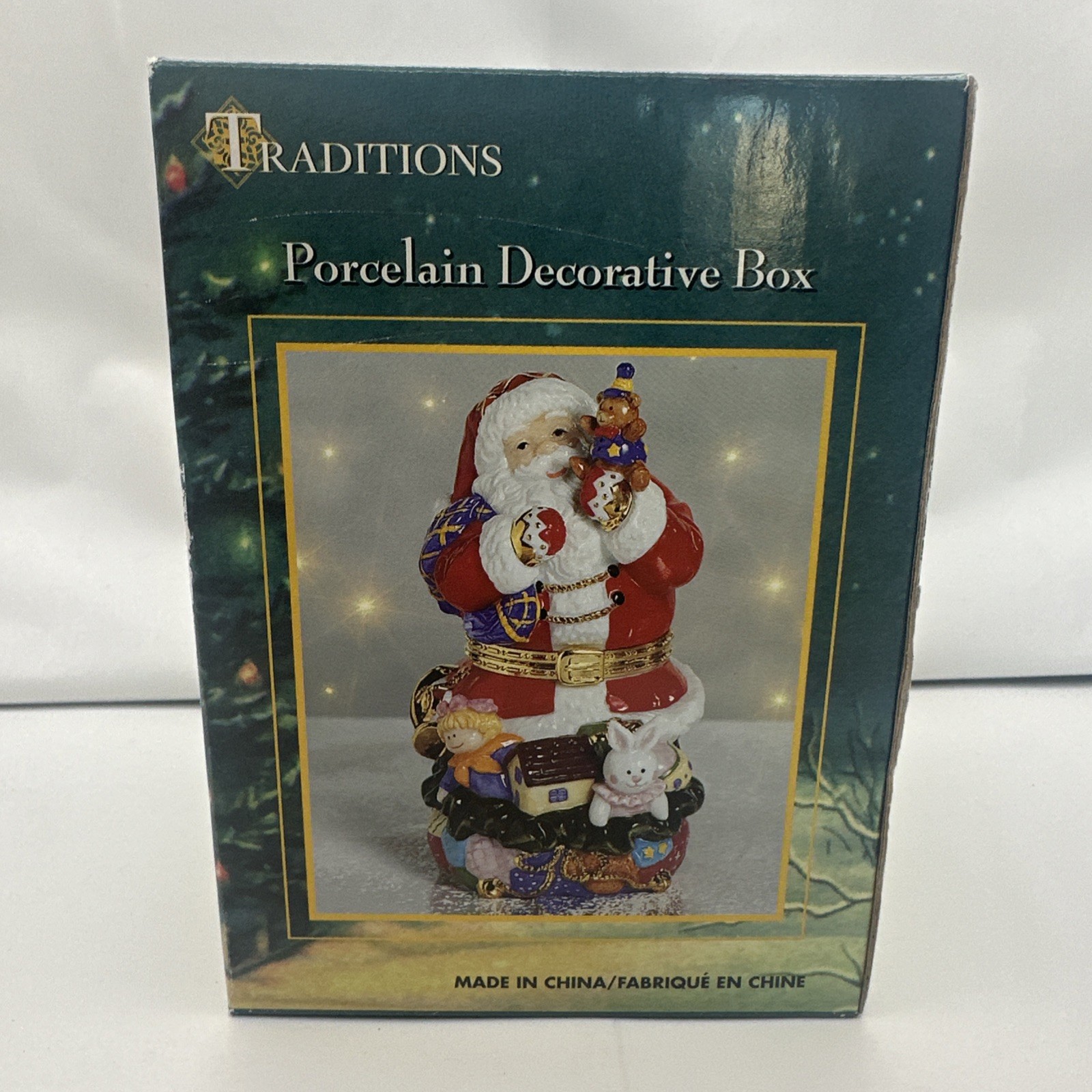 Traditions Porcelain Santa Hinged Trinket Box Christmas