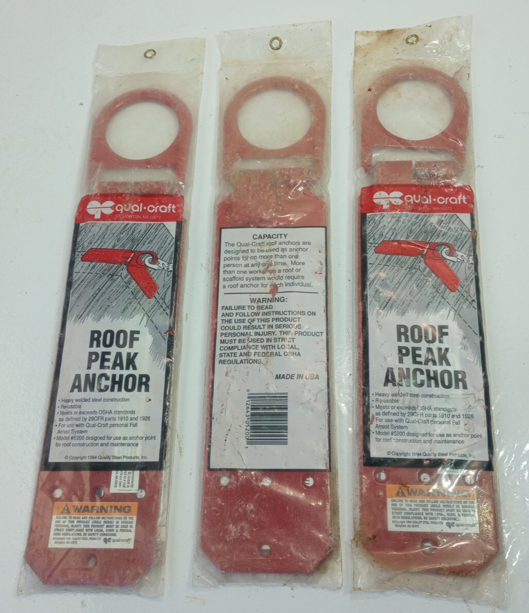 Lot of 3 New Qual-Craft Reusable Roof  Peak Anchor #5200 Fall Protection Device