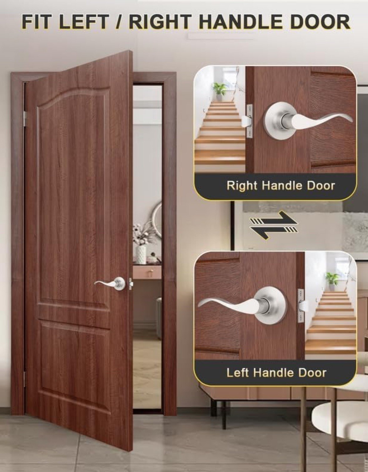 Pack Satin Nickel Modern Interior Passage Door Passage Function - Keyless 1