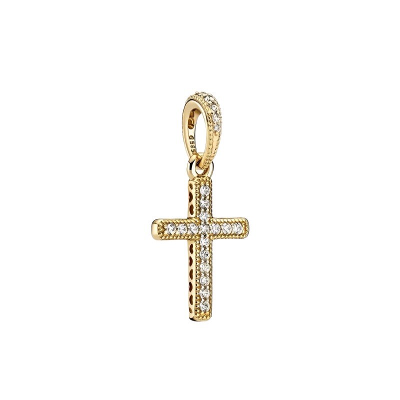 Yellow Gold Zircon Cross Dangle Charm Pendant For Bracelet Necklace