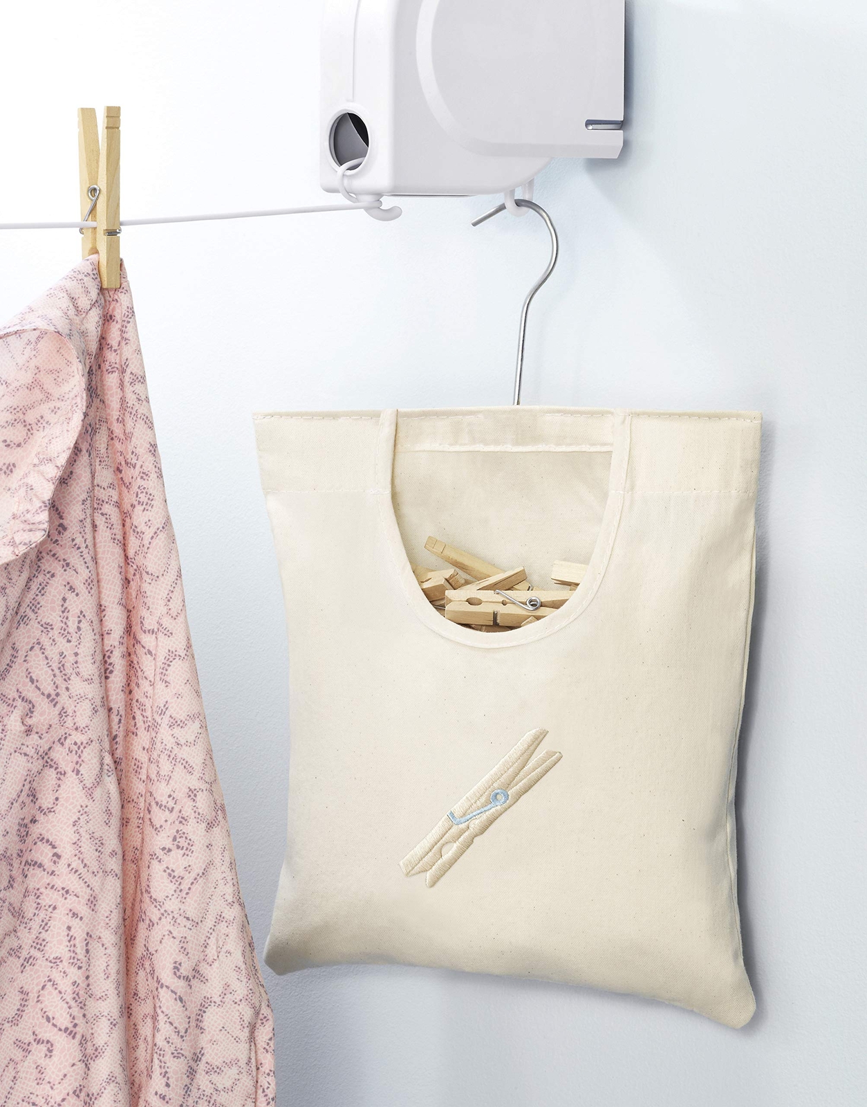 Canvas Clothespin Bag Hanging Storage Organizer CLOTHESPIN BAG, White