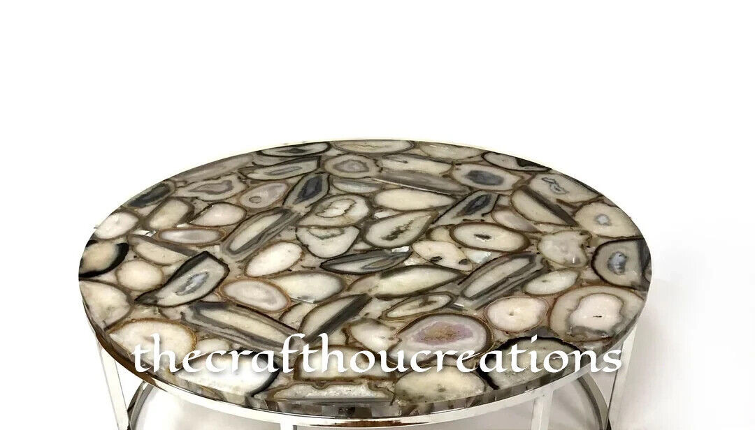 Natural Agate Coffee Round Table Top, Agate Geode Center Table Top Decor 24"x24"