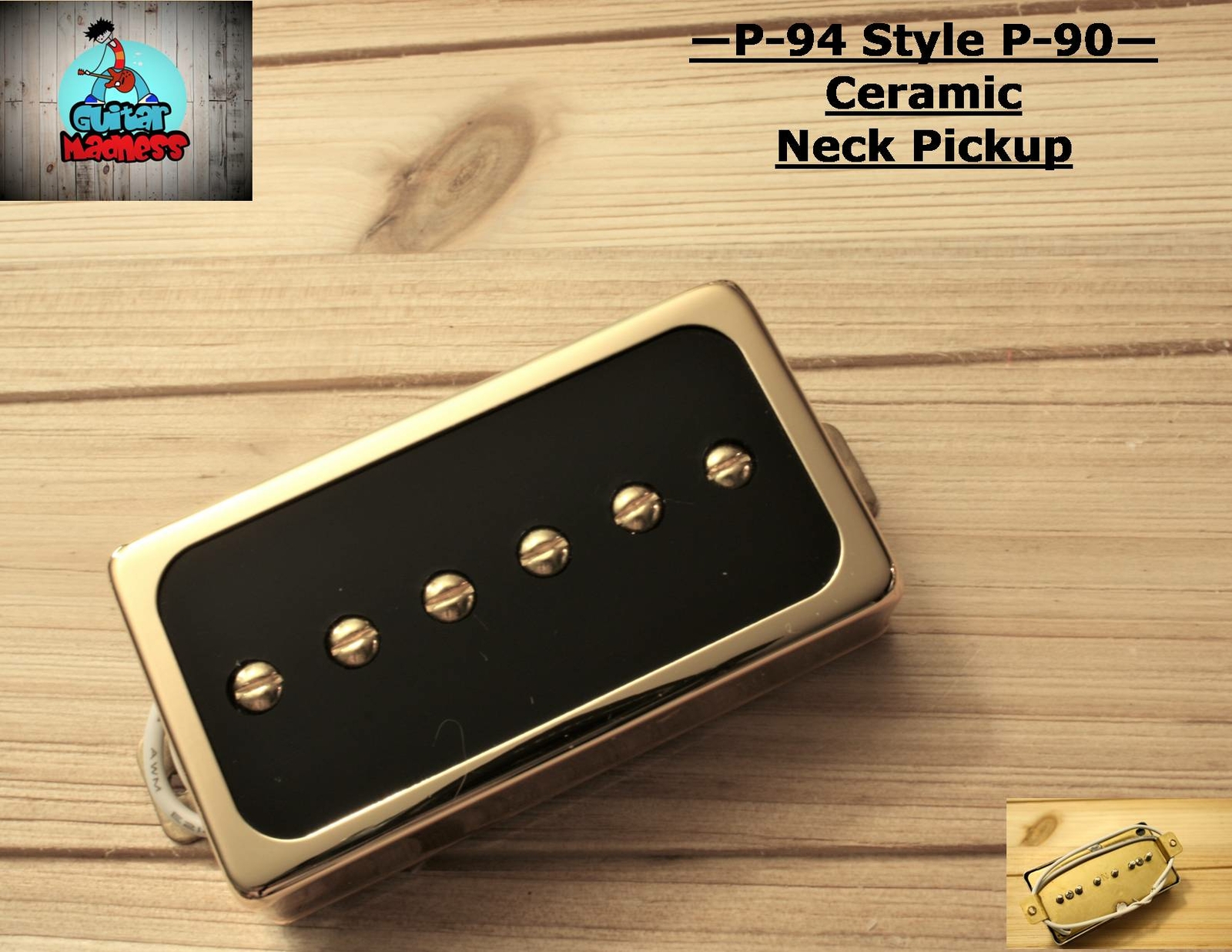 P-94 Style Humbucker sized P-90 Neck Pickup Gold / Black (Ceramic 5)