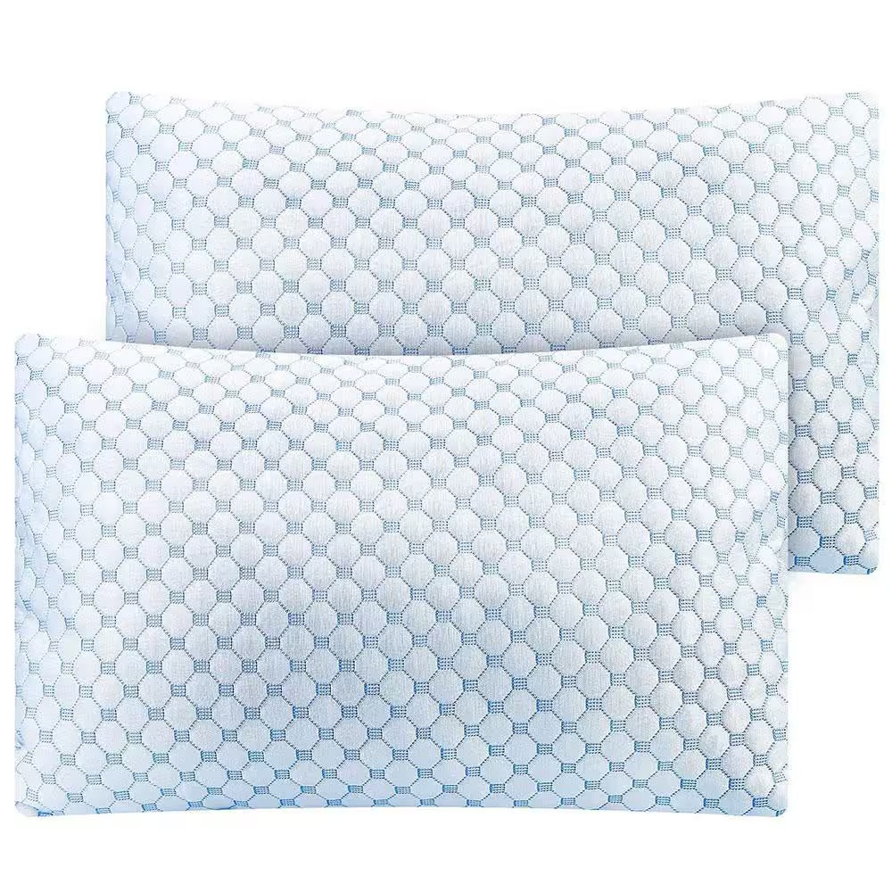 2-Piece Queen Size Cooling Memory Foam Pillow, Ventilated Soft Double Sided Bed