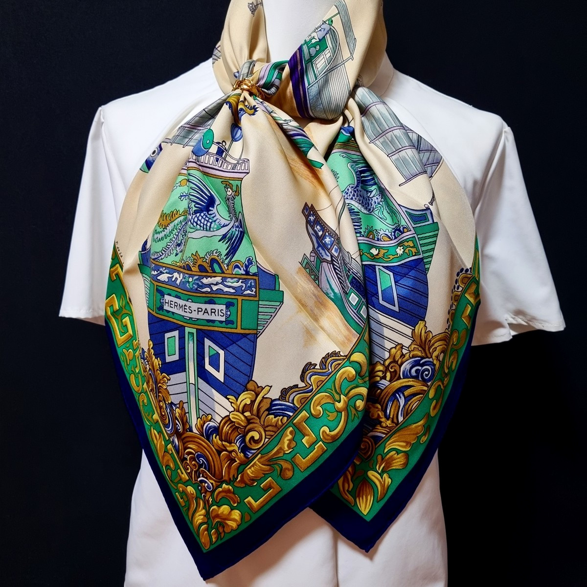 RARE VINTAGE HERMES Silk Scarf "Junques et Sampans" Carre 90