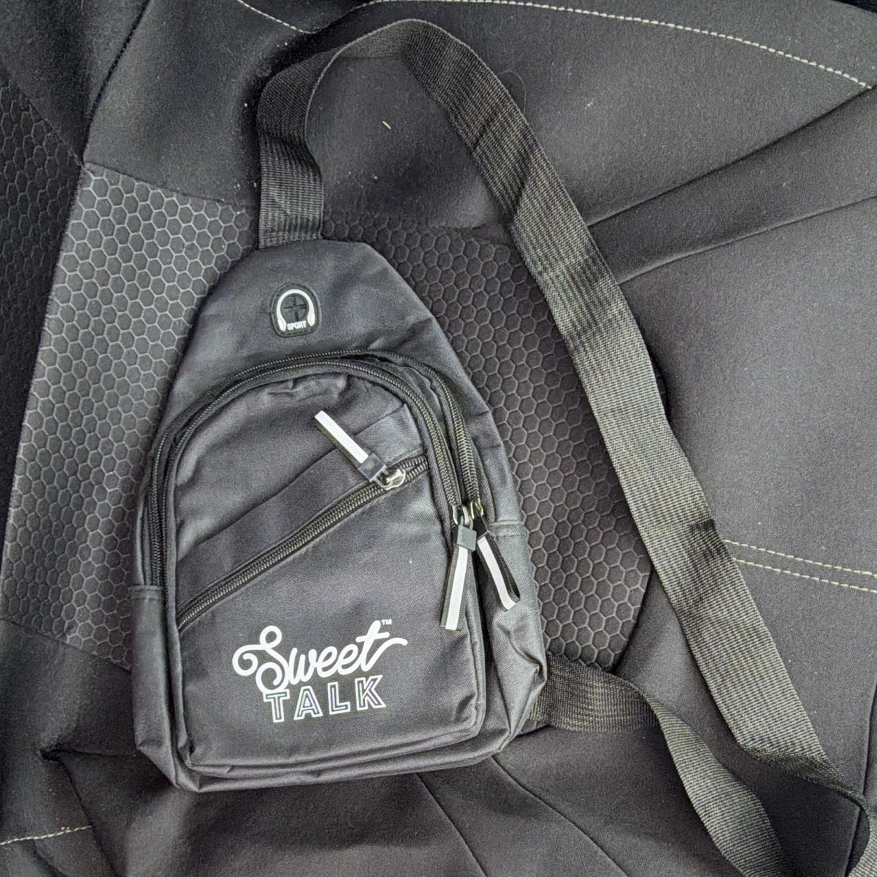 Sweet Talk Black 5L Sling Backpack, Zip Closure, Adjustable Strap, Logo