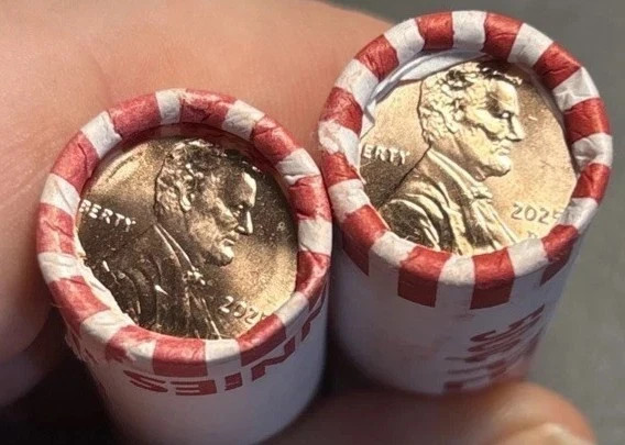 2025 P & D LINCOLN CENT PENNY ROLLS  - 2 Unopened Original Bank Wrap Rolls..