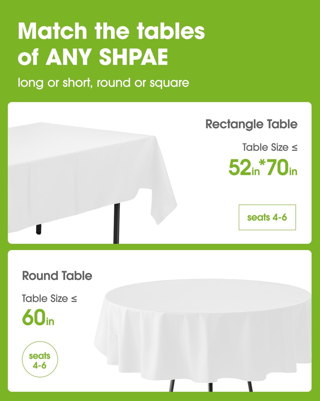 Pureegg Plastic Table Cloth Disposable 10 Pack, 52 x 70 Inch Table Cloths, Di...