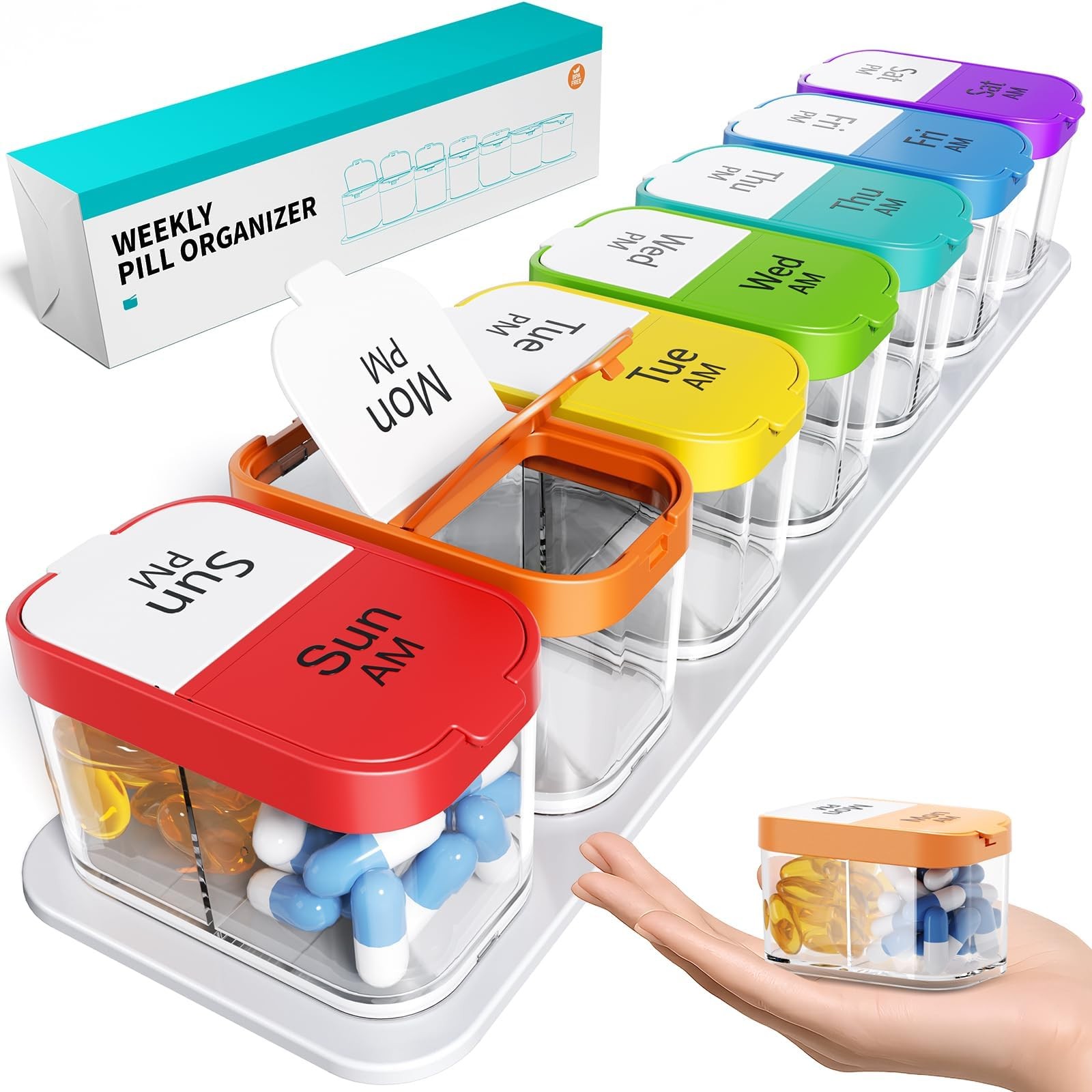 Best Odaro Extra Large Weekly Pill Organizer XL Box 7 Day Am Pm, Jumbo Medicine