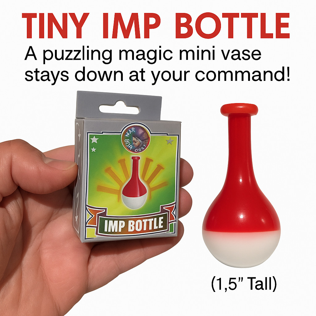 TINY IMP BOTTLE Pocket Magic Trick Joke Bar Stunt Gag Prank Pops Up Down Vase
