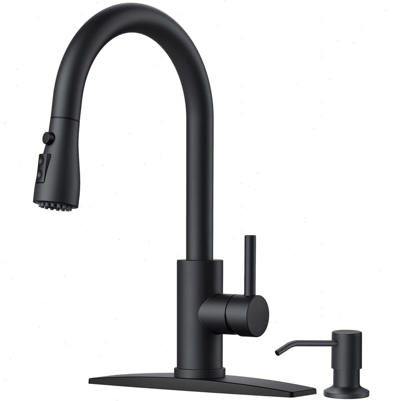Black Kitchen Faucet with Soap Dispenser High Arc Pull Down Sprayer Sink Mixer
