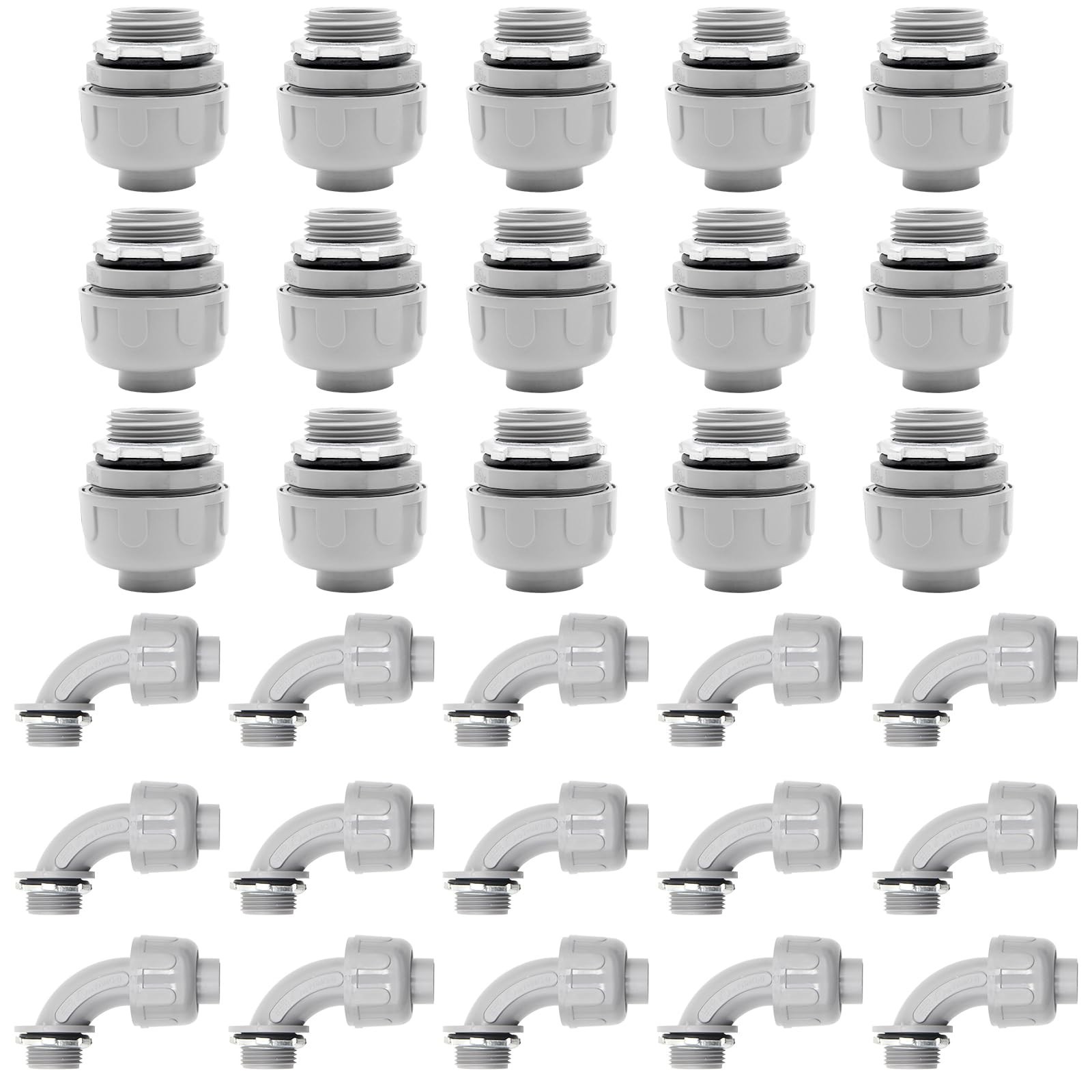 30-Pack 3/4" Liquid Tight PVC Electrical Conduit Connectors, Flexible Fitting...
