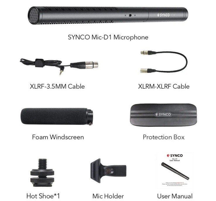 SYNCO MIC-D1 Hyper Cardioid Condenser Shotgun Broadcast Microphone For Camera