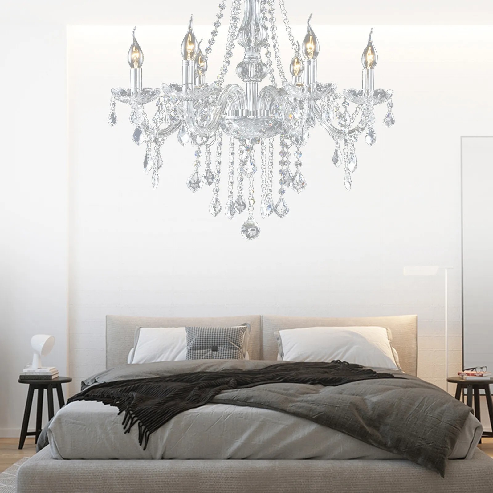 E12 Elegant Crystal Candle Decoration Chandelier Pendant Ceiling Light 6 Lamp