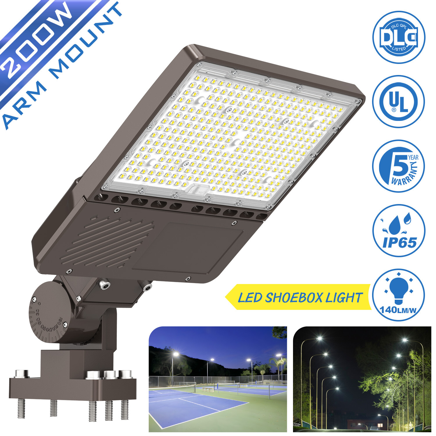 200W LED Parking Lot Light Dusk To Dawn Commercial Outdoor Shoebox Street Lights