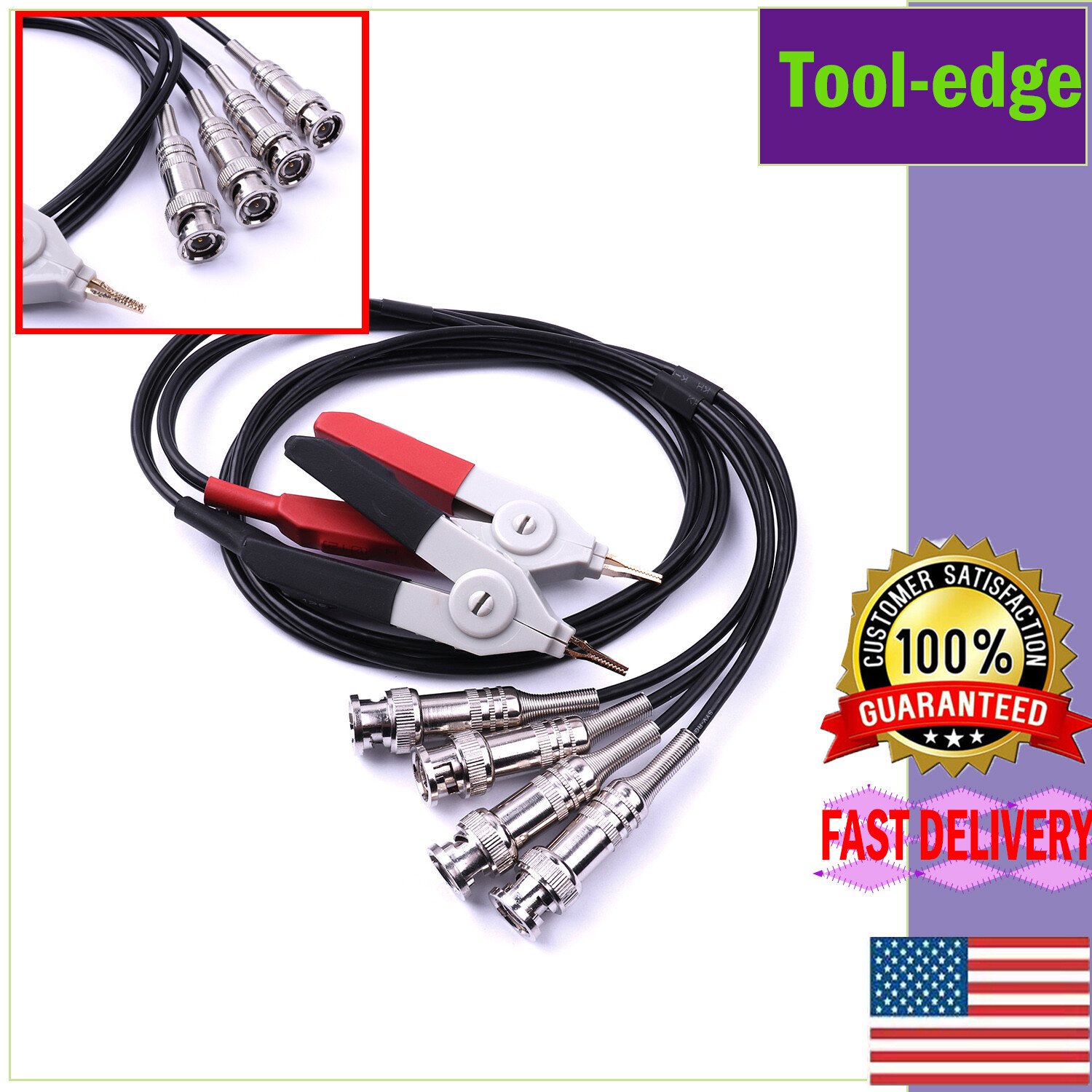 4-Piece BNC to Alligator Clip Kelvin Clip Set for LCR Meters and Oscilloscopes