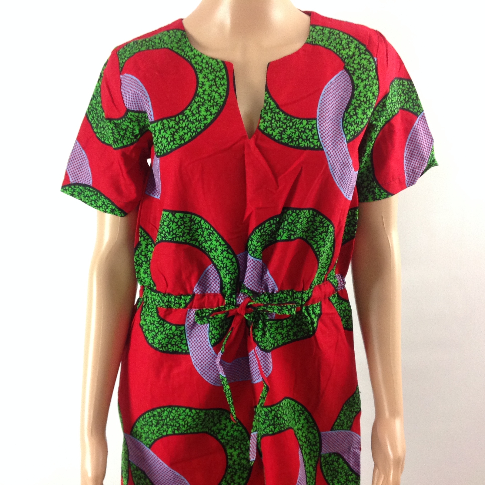 Womens Dress African Kanga Print Ankara V Neck Short Dashiki Sleeve Size S