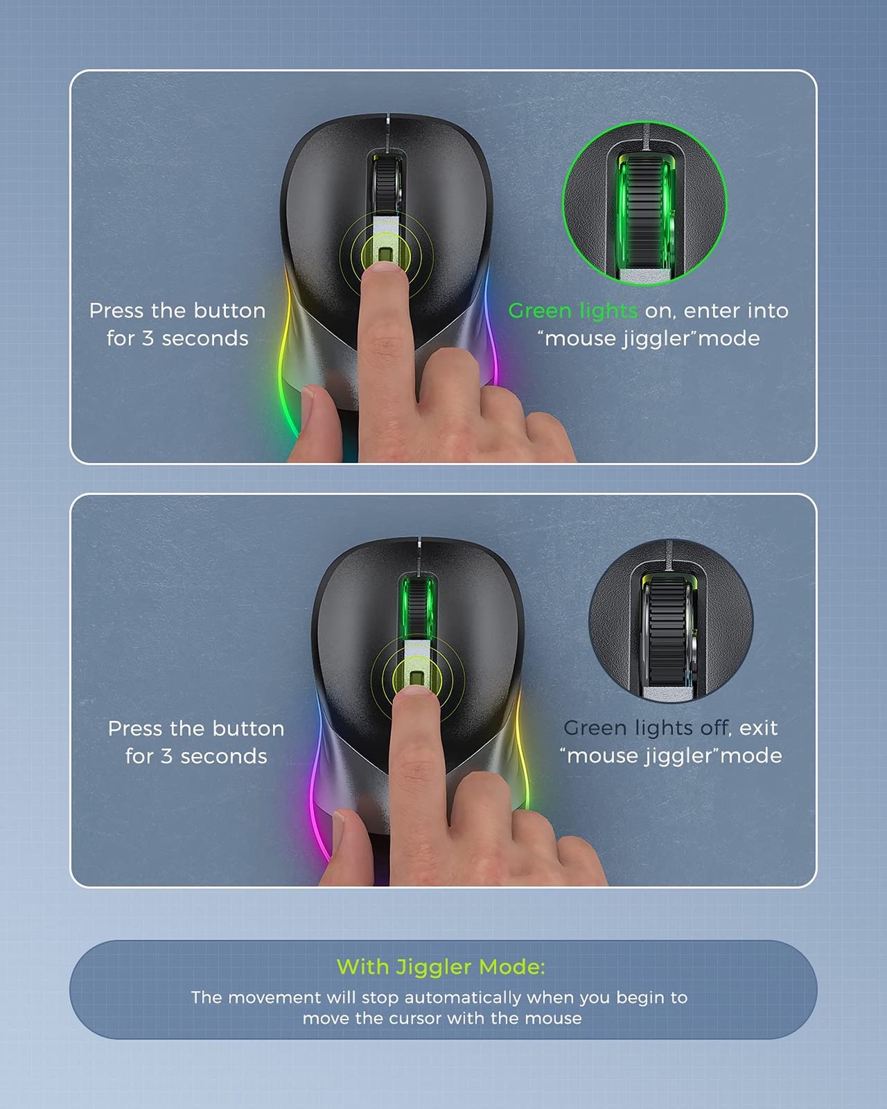 PEIOUS Wireless Mouse, Jiggler Mouse for Laptop - LED Mouse Rechargeable Comp...