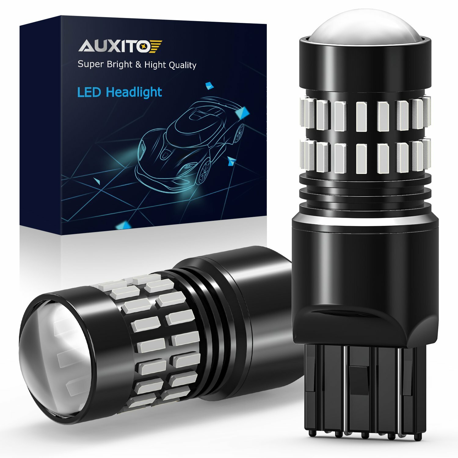 AUXITO 7443 7440 LED Red Strobe Flash Brake Stop Tail Parking Light Bulbs CANBUS