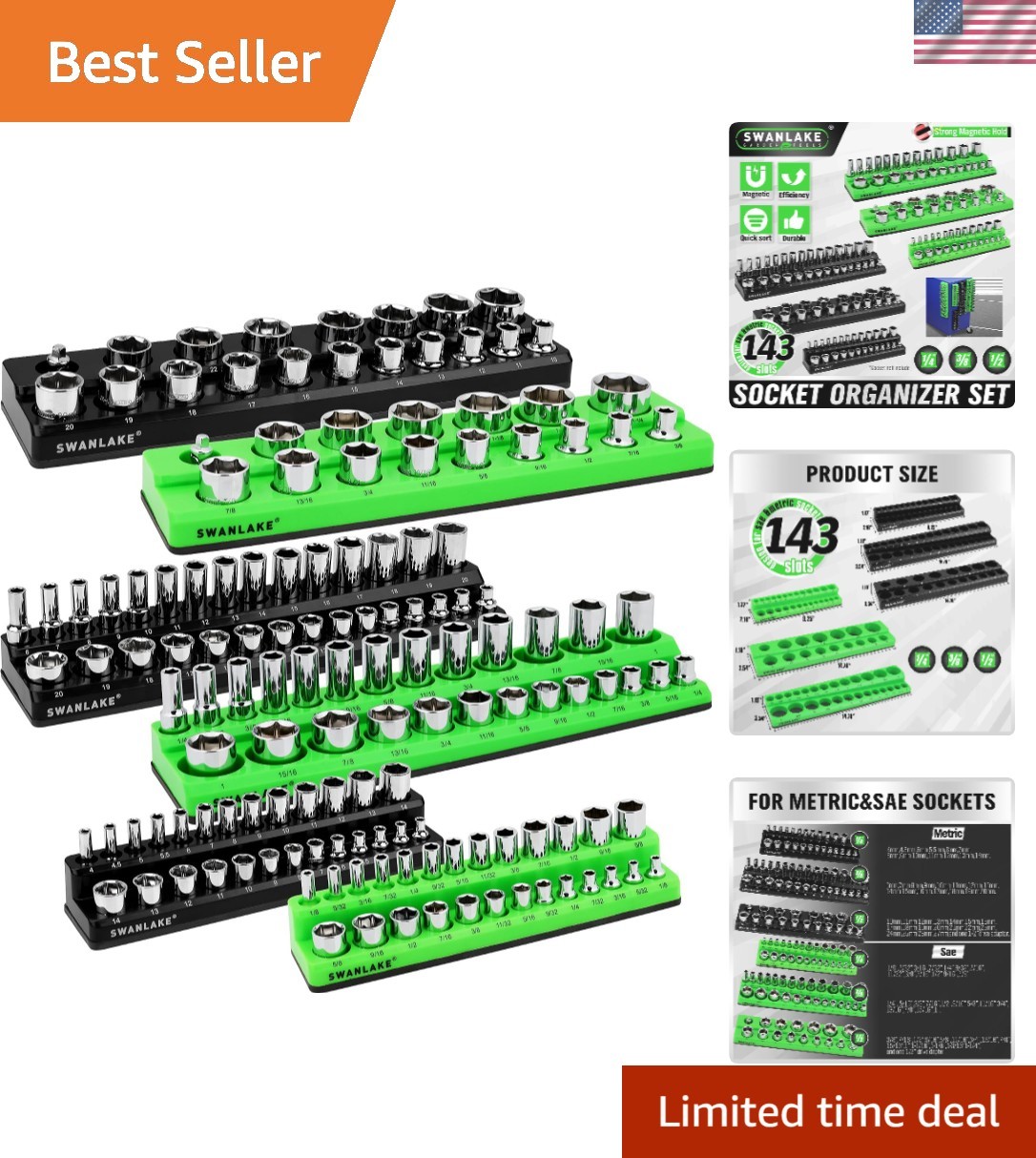 Durable Magnetic Socket Holder with 143 Slots - Scratch-Proof & Portable