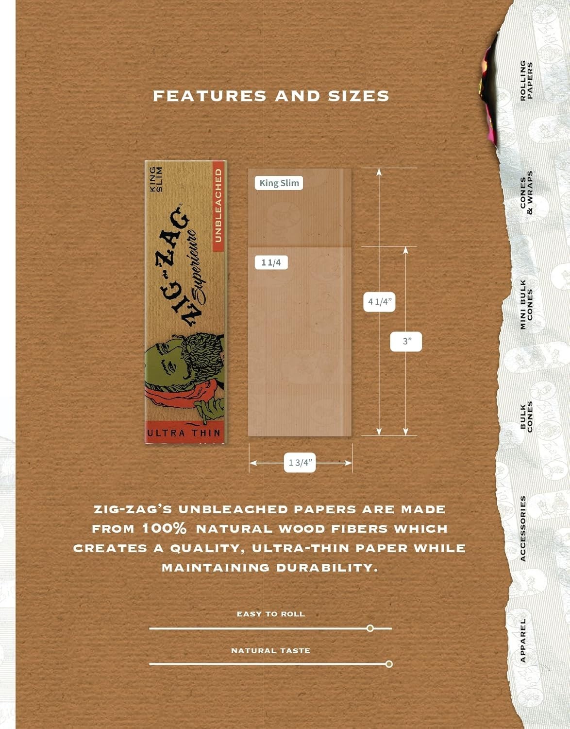 Zig Zag 1 1/4" Unbleached Rolling Papers - Promo Display 48 Pack | Value Pack!