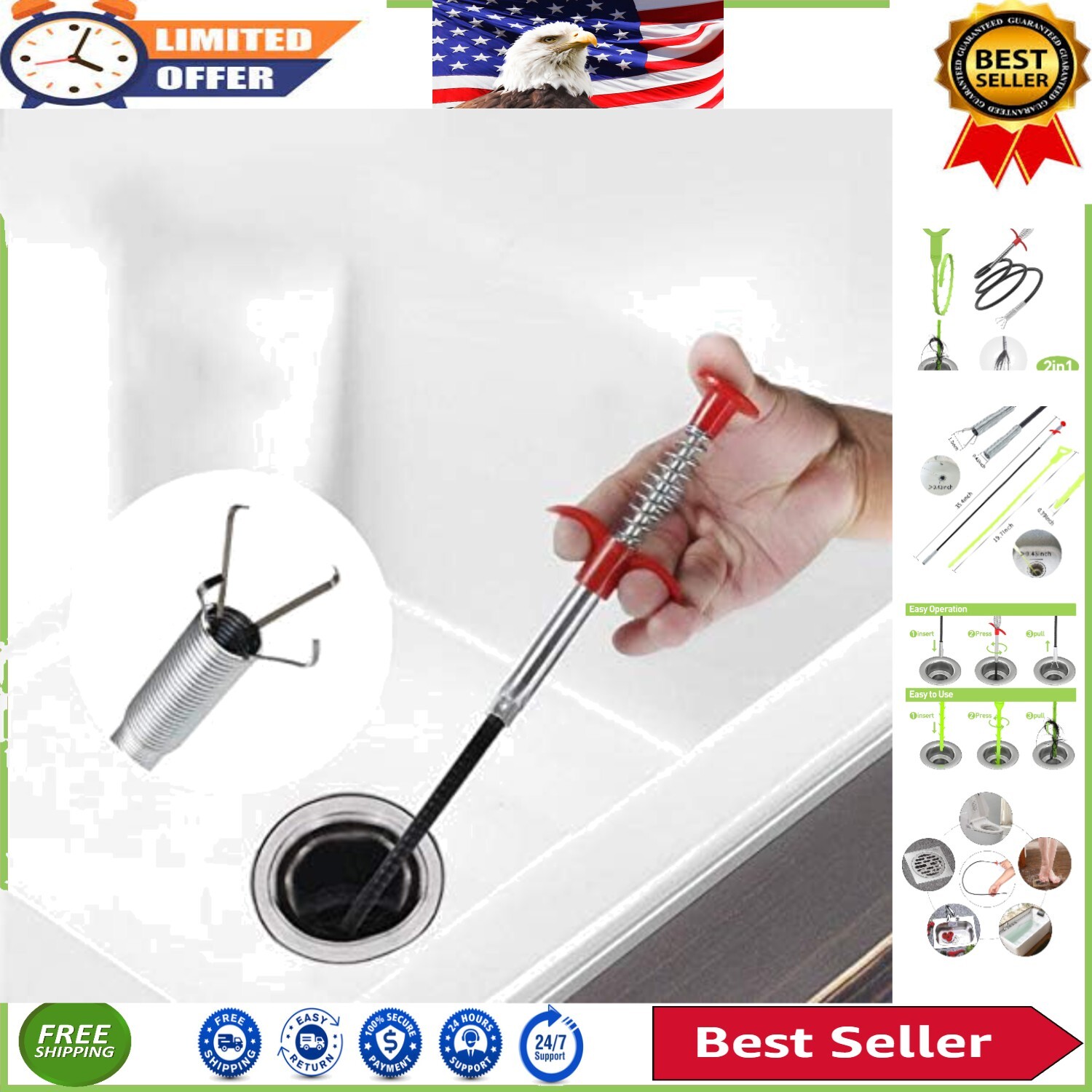 Durable Stainless Steel Grabber Tool - Ideal for Home, Kitchen, and Drains