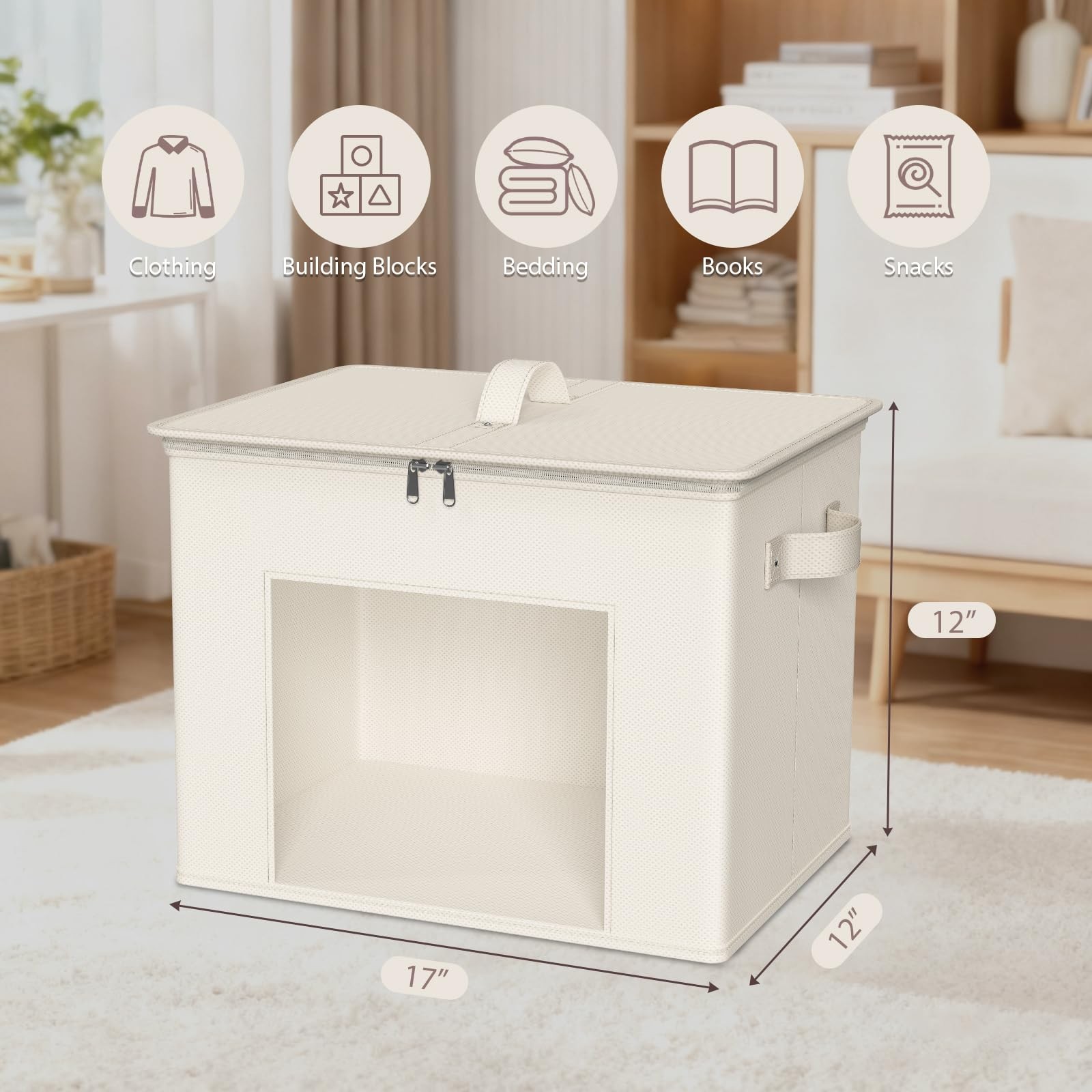 Fabric Storage Bins with Lid 4-Pack Stackable Cloth Storage Bins Sweater Orga...