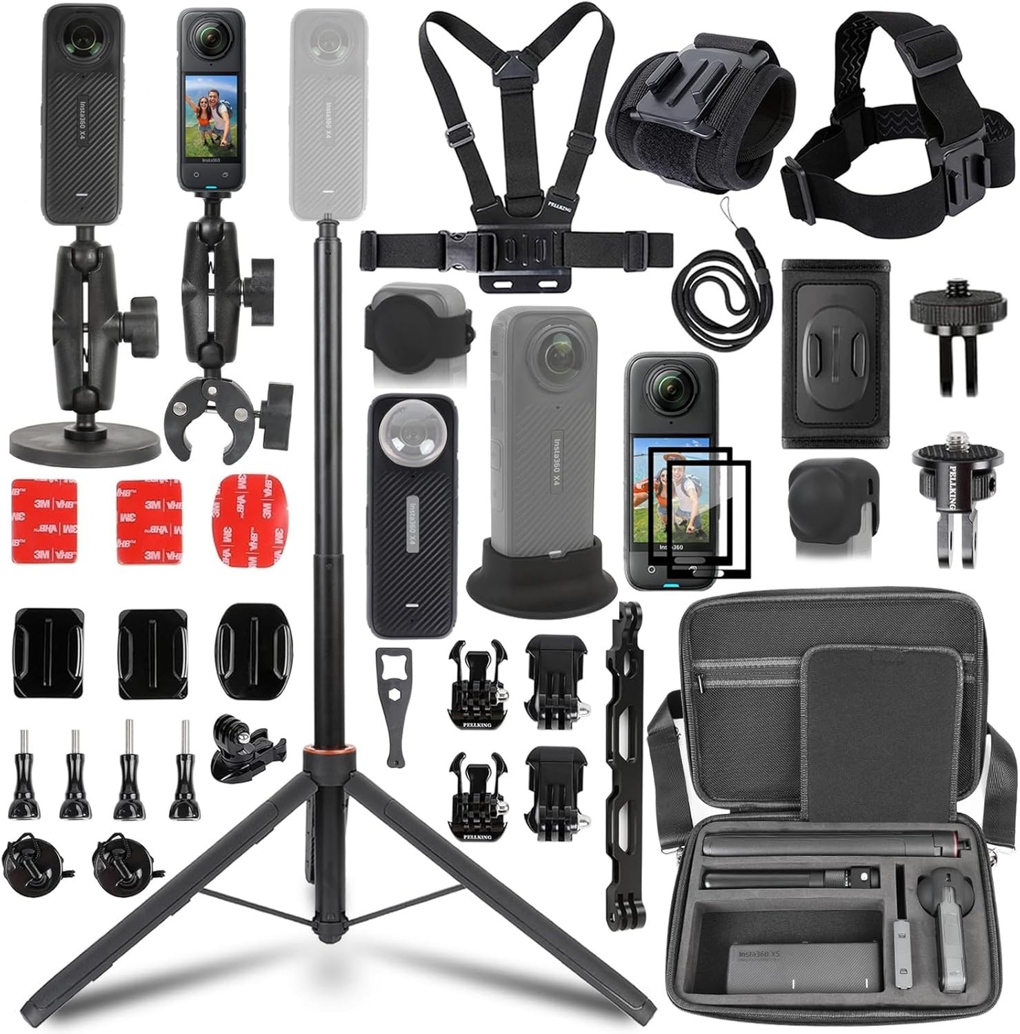 Accessories Kit for insta360 X4,Included Carrying Case with Belt,2 Pcs Metal 1/4