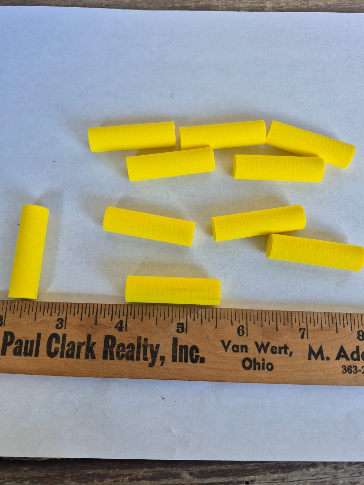 10pk Foam Cylinders  7/16" x 1-1/2" Yellow  For Fly Tying