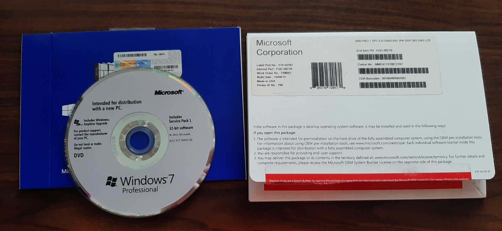 Microsoft Windows 7 Professional 64BIT