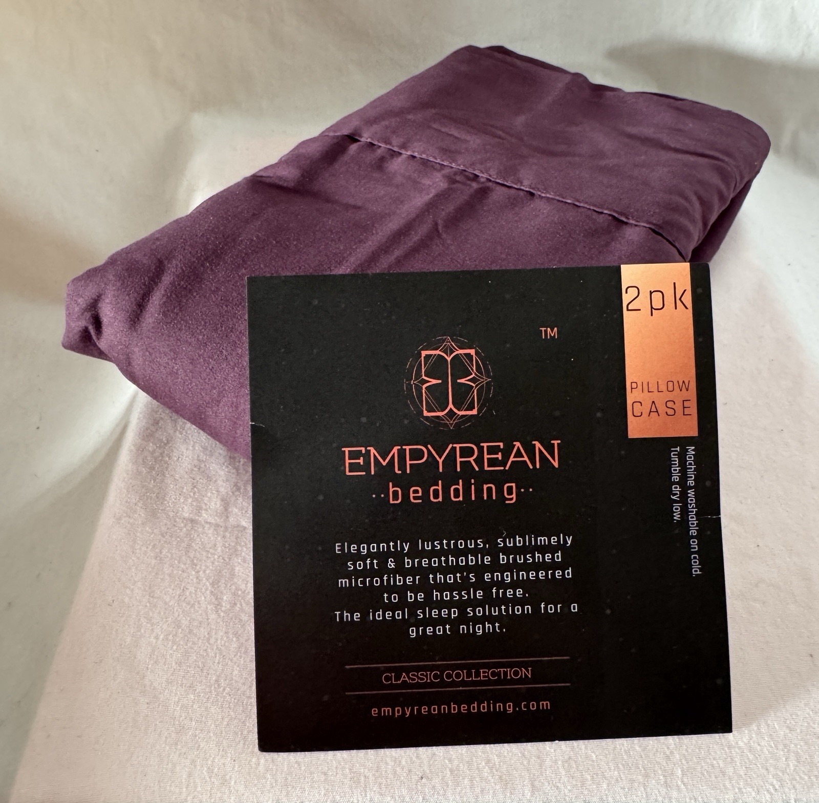 Two Empyrean Bedding King Sz Microfiber Purple Pillowcases, Envelope Closure, Co