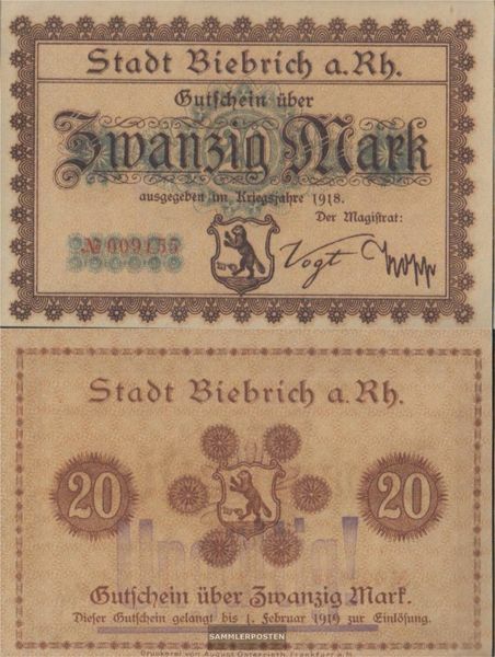 Biebrich on Rhein Notgeld City Biebrich on Rhein, with stamp invalid used (III)