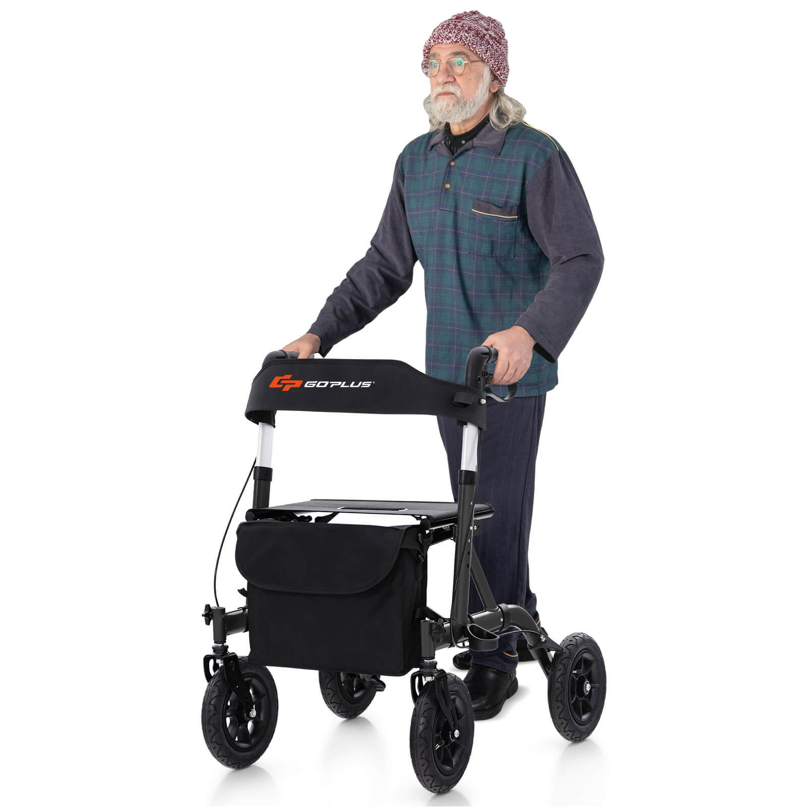 Foldable Height Adjustable Rollator Walker w/ Seat, Storage Bag for Seniors