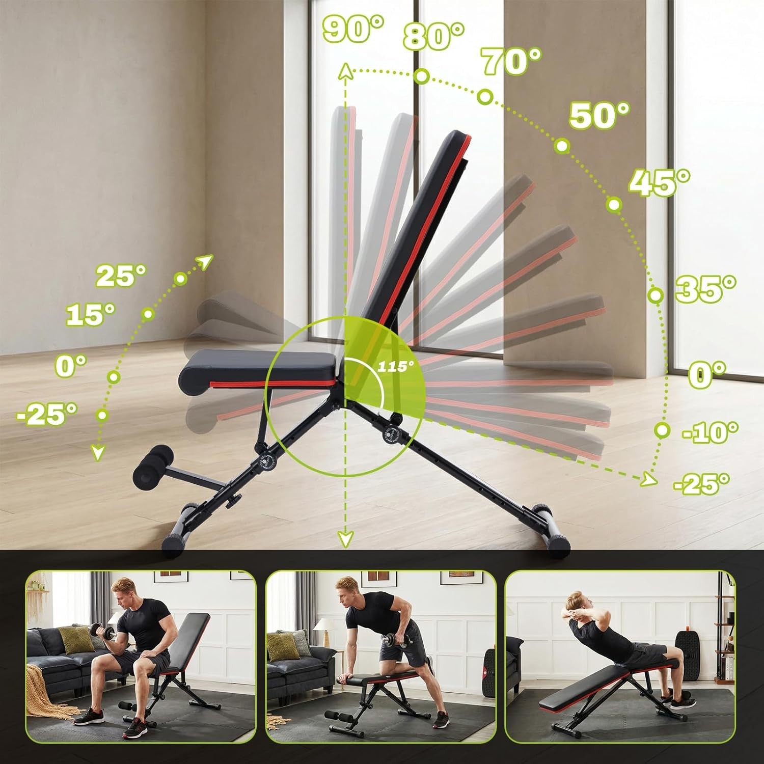 Adjustable Weight Bench Full Body Strength Training Foldable Workout Bench W/