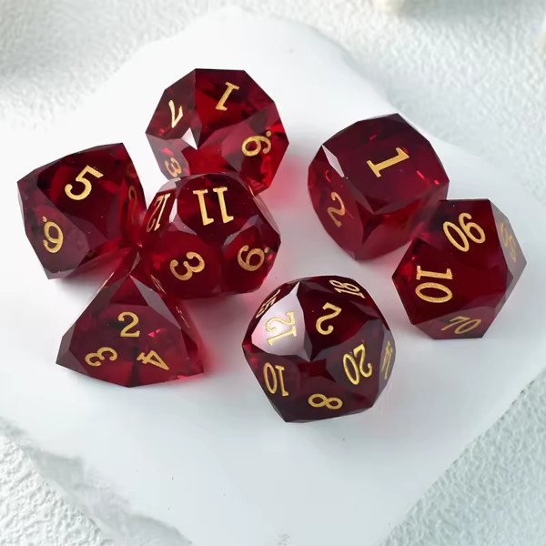 Multifaceted Prism Red Glass – 7‑Piece Polyhedral Dice Set – RPG Dice