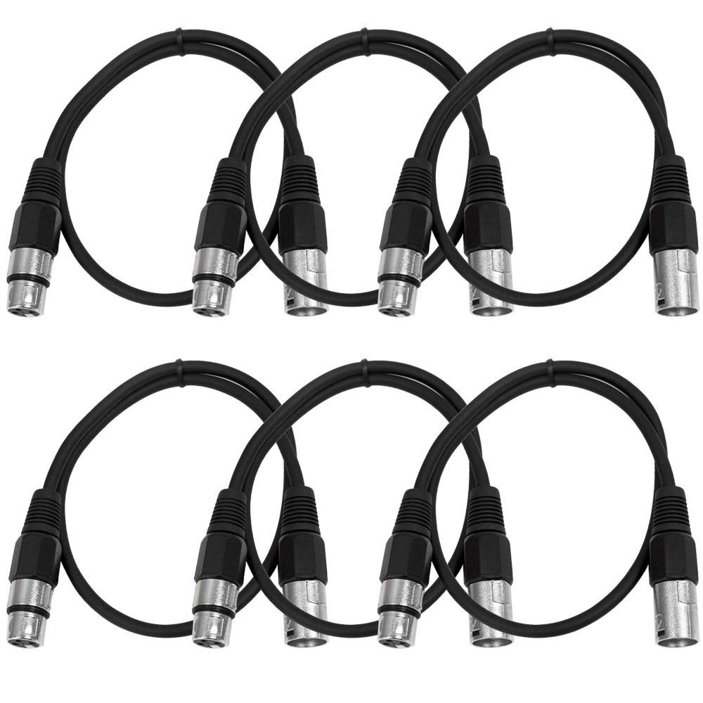 6 Pack Black 2ft XLR Patch Cables