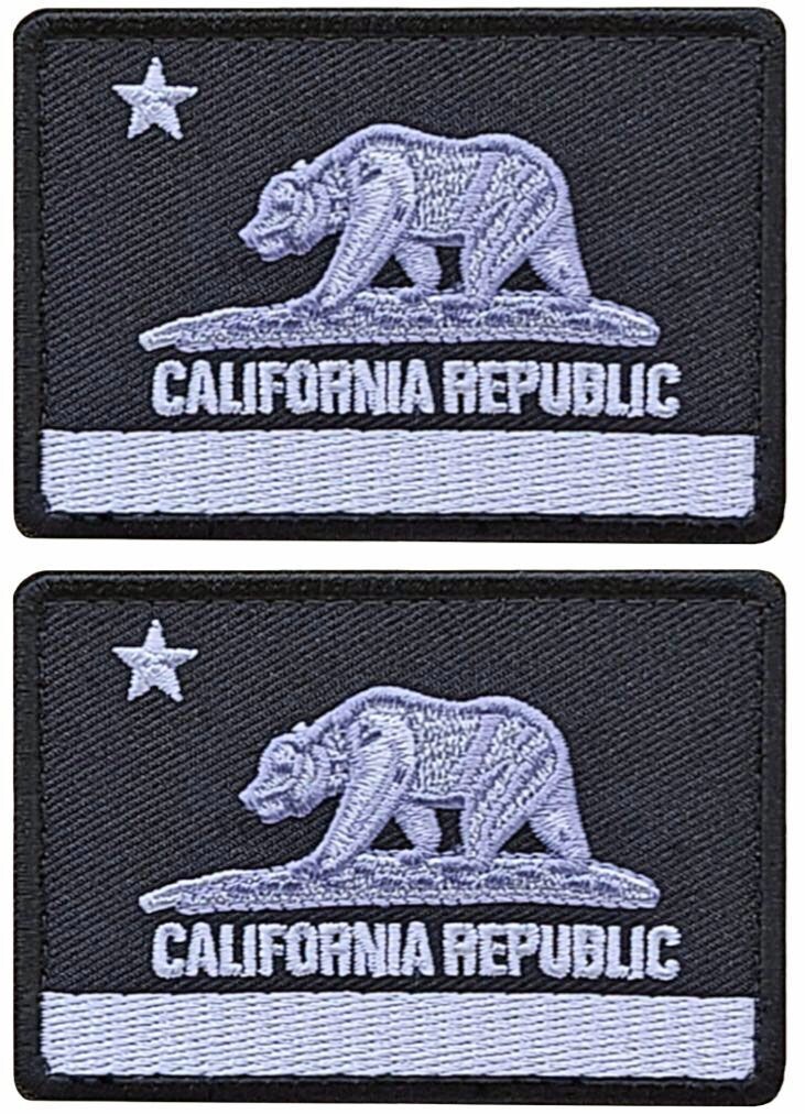 CALIFORNIA STATE REPUBLIC FLAG EMBROIDERED PATCH  | 2PC  HOOK BACKING   3"X2"