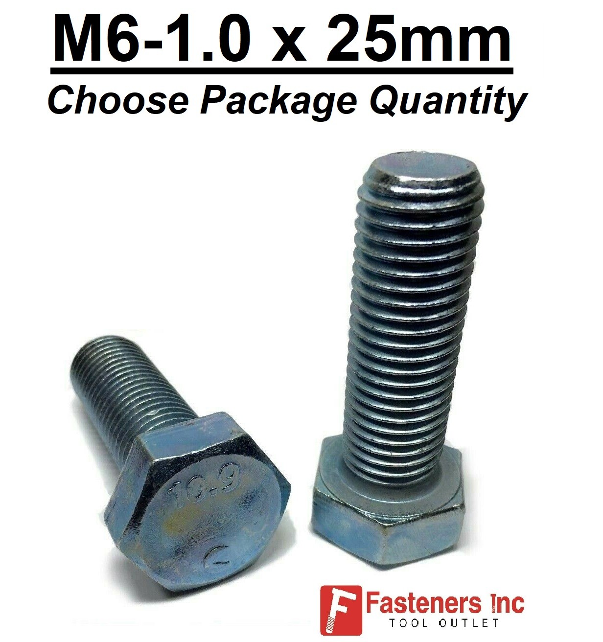 M6-1.0 x 25mm Metric Hex Cap Screws Bolts Zinc Grade 10.9 (Choose Pkg Qty's)